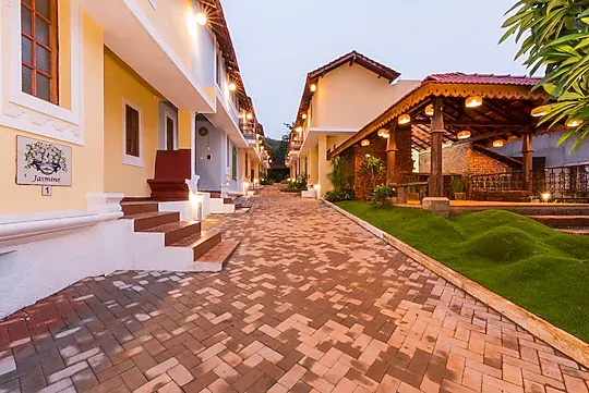 The lane outside the property at dusk