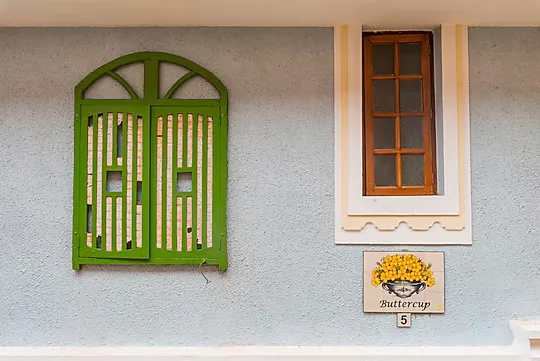 Old Portuguese-style windows on the villa facade