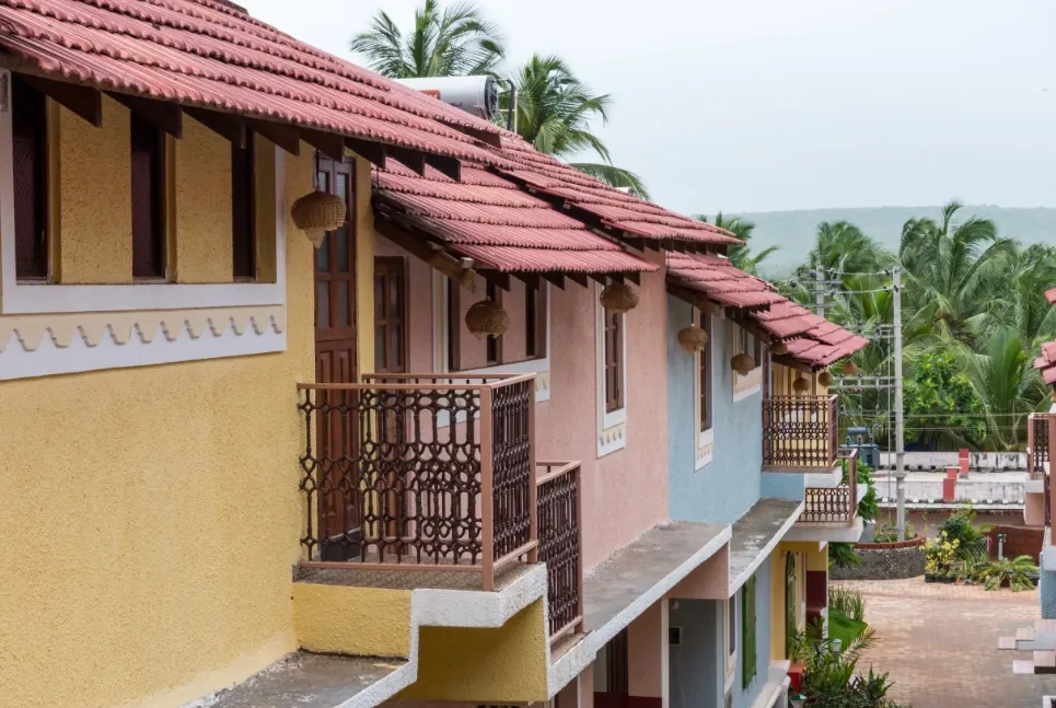 Terracotta roofs and pastel facades